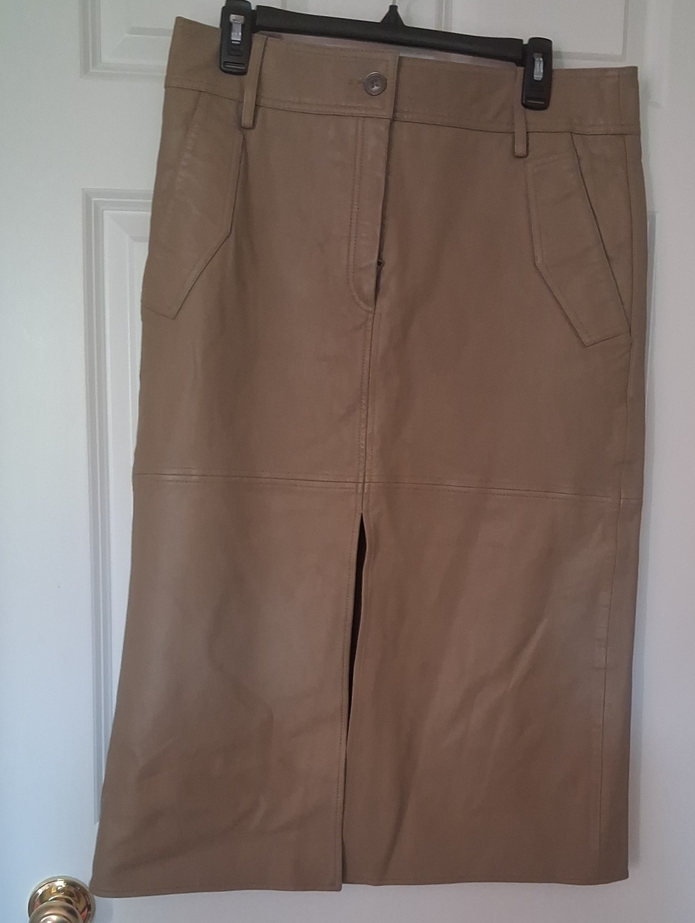 Zara Surplus Tan Leather Pencil Skirt with Front Vent